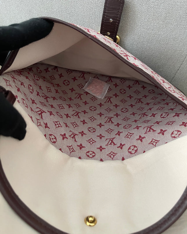 Preloved Authentic Louis Vuitton Monogram Mini Lin Marjorie shoulder bag in burgundy cloth with leather trim