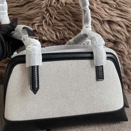 Preloved Authentic Charles & Keith Structured Boston Bag in Black White Mesh