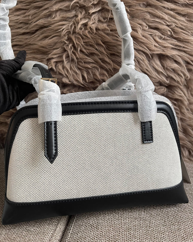 Preloved Authentic Charles & Keith Structured Boston Bag in Black White Mesh