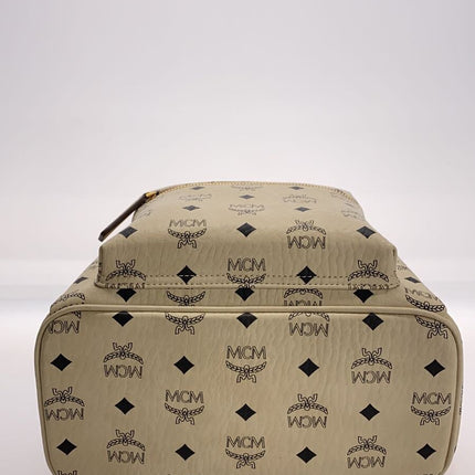 Preloved Authentic MCM Side stud backpack/Visetos/Rucksack/Leather/BEG/All-over pattern//