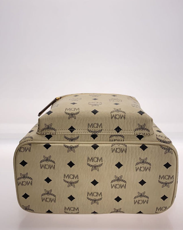 Preloved Authentic MCM Side stud backpack/Visetos/Rucksack/Leather/BEG/All-over pattern//