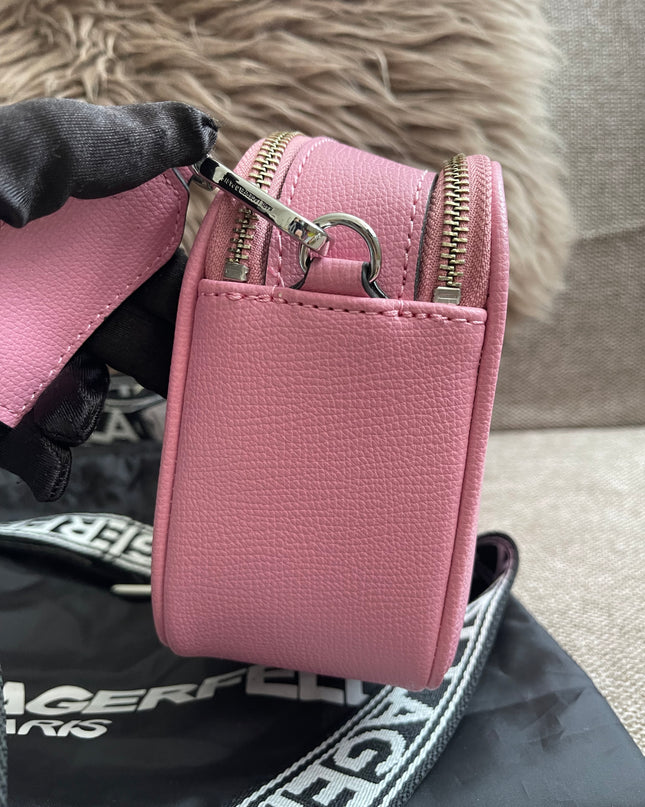 Peloved Authentic Karl Lagerfeld Paris Camera Bag – Pink Pebbled Leather, Logo Strap (Brand New)
