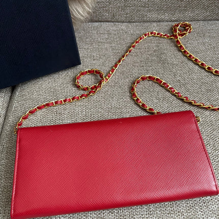 Preloved Authentic Prada Saffiano Metal Wallet on Chain in Fuoco Red
