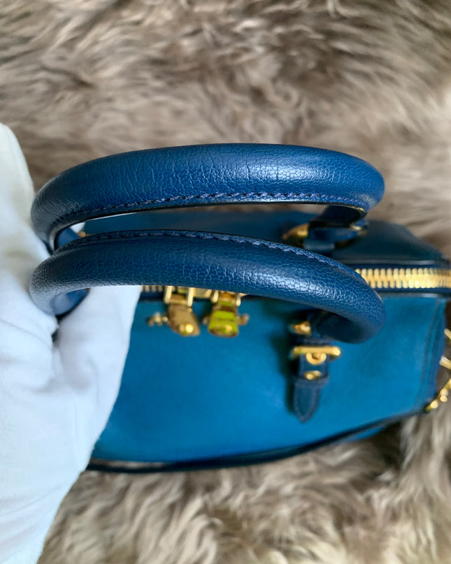 Miu Miu Two Tone Blue Madras Leather Doctor Satchel
