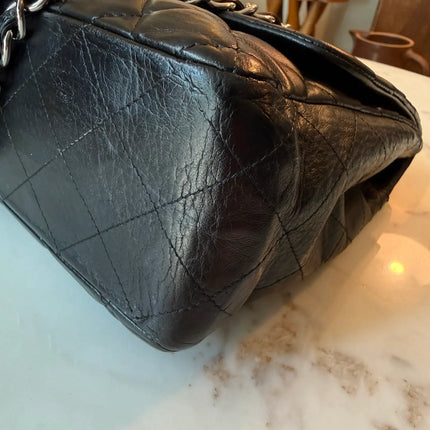 Preloved Authentic CHANEL Jumbo Quilted Single Flap Lambskin Black Silver Hardware