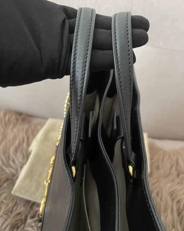 Preloved Authentic Rank A Gucci Horsebit 1955 tote bag in black leather