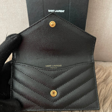 Preloved Authentic SAINT LAURENT Fragments zipped card case with flap