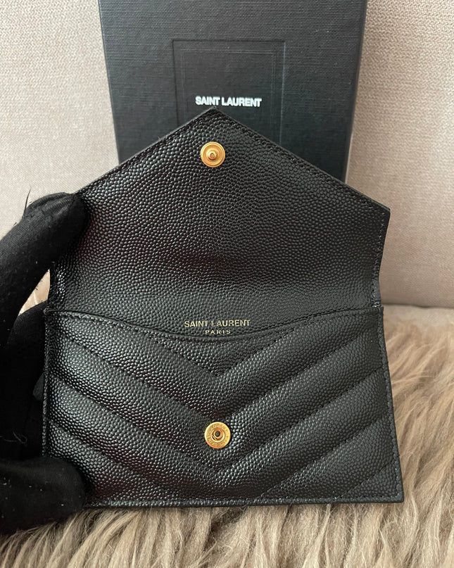 Preloved Authentic SAINT LAURENT Fragments zipped card case with flap