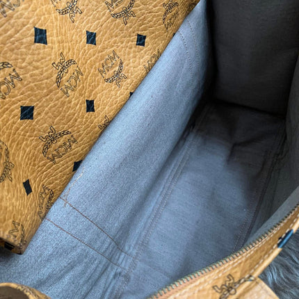 MCM Cognac Visetos Coated Canvas Medium Heritage Top Zip Shopper Tote