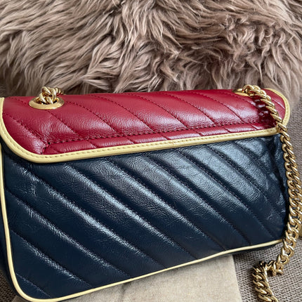 Preloved Authentic Gucci GG Marmont Small Shoulder Bag — Bicolor Red & Navy Matelassé