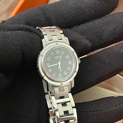 PRELOVED AUTHENTIC HERMES STAINLESS STEEL CLIPPER WATCH 24MM/16.5CM