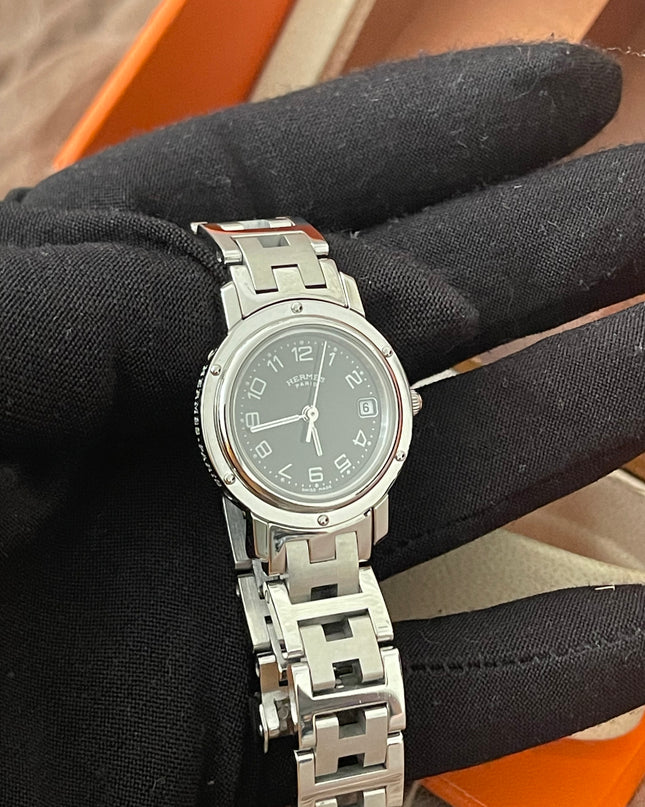 PRELOVED AUTHENTIC HERMES STAINLESS STEEL CLIPPER WATCH 24MM/16.5CM