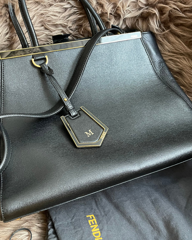 Preloved Fendi 2 Jours Bag Medium in Black w/initial