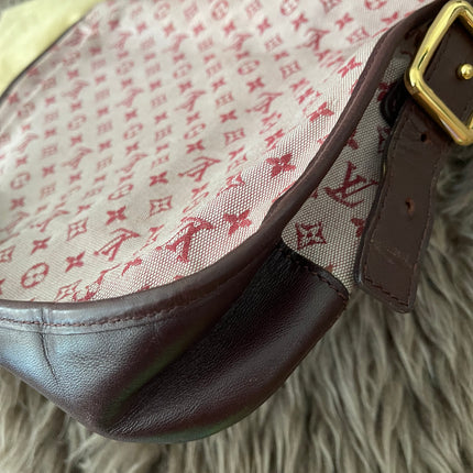 Preloved Authentic Louis Vuitton Monogram Mini Lin Marjorie shoulder bag in burgundy cloth with leather trim