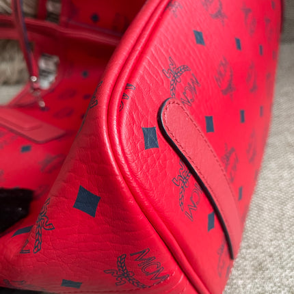 Preloved Authentic MCM Visetos Reversible Liz Shopper Tote – Ruby Red