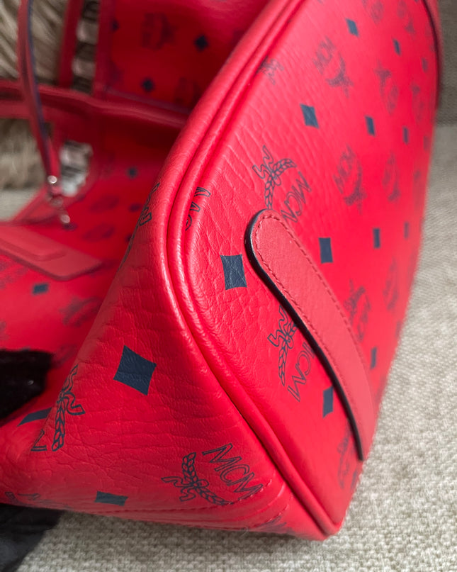 Preloved Authentic MCM Visetos Reversible Liz Shopper Tote – Ruby Red