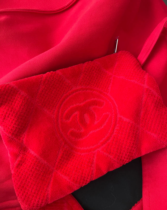Preloved Authentic Chanel Red Terry Cloth Beach Bag and Towel Set
