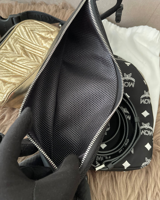 Preloved Authentic MCM Trey Mixed Media Triple-Pouch Convertible Sling