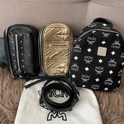 Preloved Authentic MCM Trey Mixed Media Triple-Pouch Convertible Sling