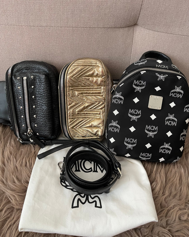 Preloved Authentic MCM Trey Mixed Media Triple-Pouch Convertible Sling