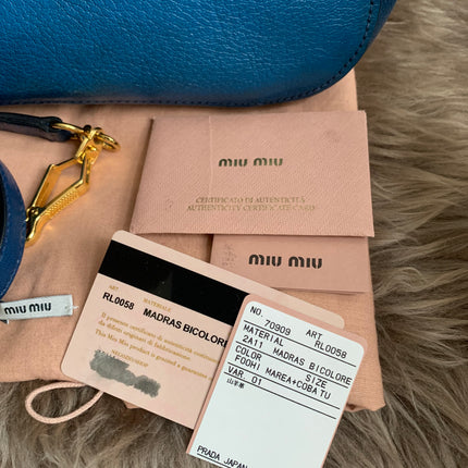 Miu Miu Two Tone Blue Madras Leather Doctor Satchel