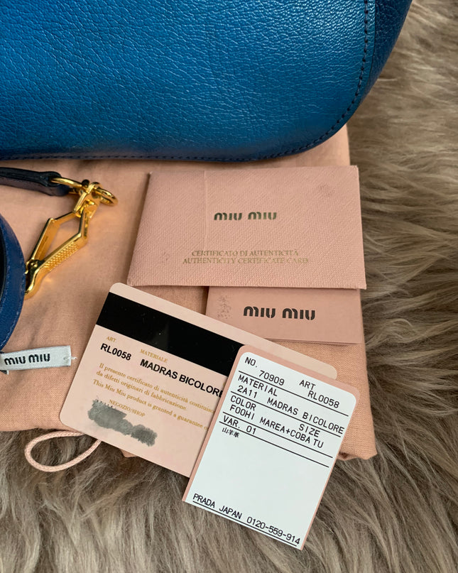 Miu Miu Two Tone Blue Madras Leather Doctor Satchel