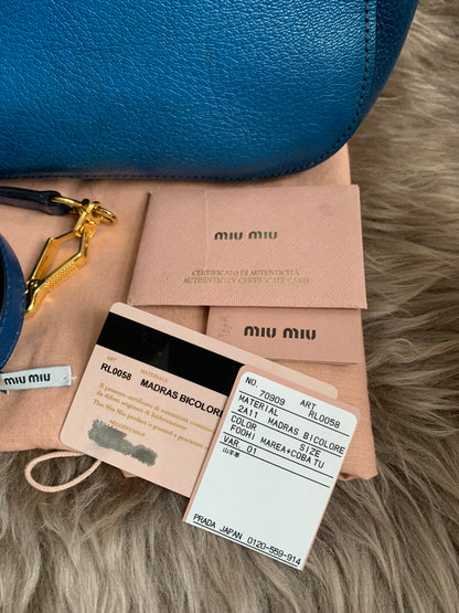 Miu Miu Two Tone Blue Madras Leather Doctor Satchel