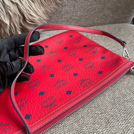 Preloved Authentic MCM Visetos Reversible Liz Shopper Tote – Ruby Red