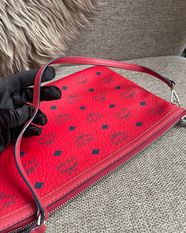 Preloved Authentic MCM Visetos Reversible Liz Shopper Tote – Ruby Red