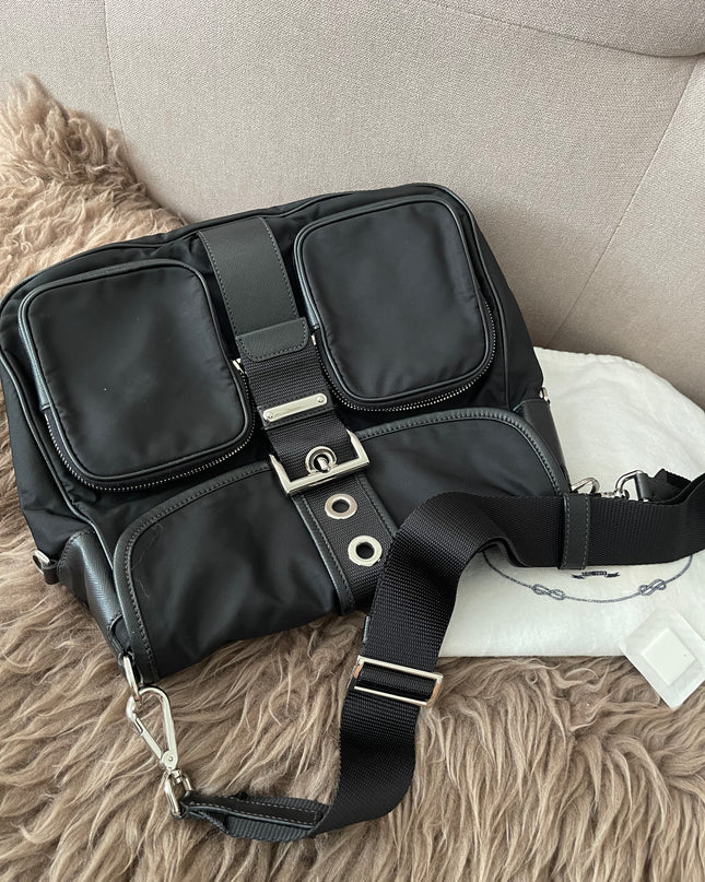 Preloved Authentic  Prada Tessuto Nylon and Saffiano Leather Messenger Bag