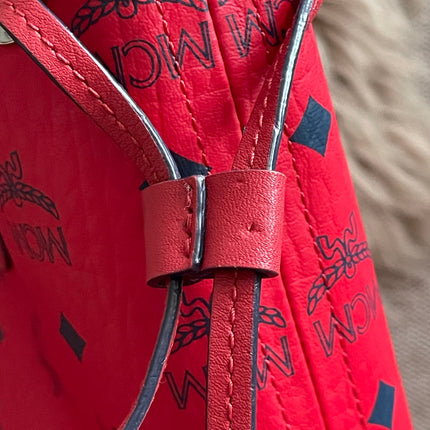 Preloved Authentic MCM Visetos Reversible Liz Shopper Tote – Ruby Red