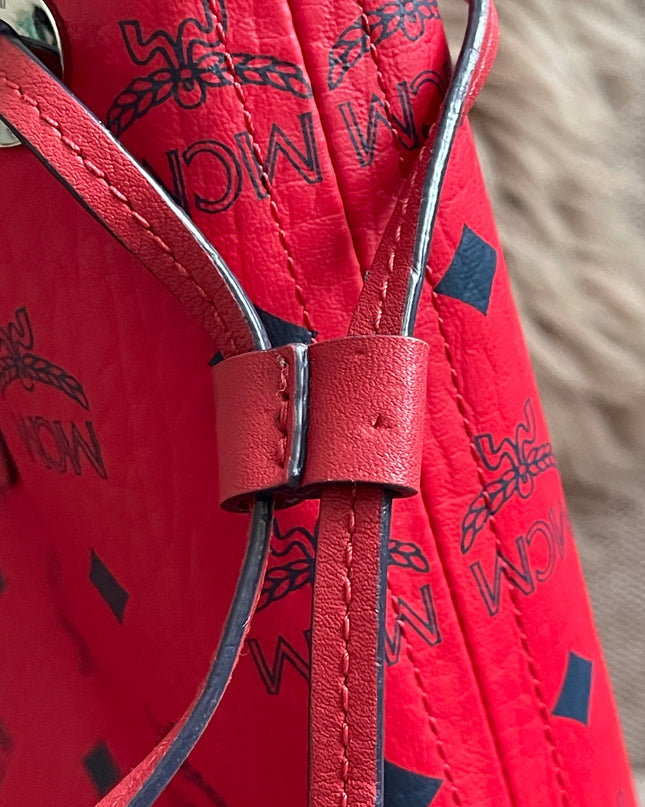 Preloved Authentic MCM Visetos Reversible Liz Shopper Tote – Ruby Red