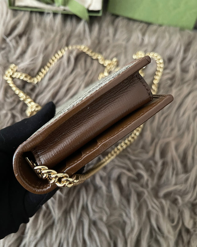 Preloved Authentic Gucci Horsebit 1955 Wallet with Chain in GG Supreme canvas