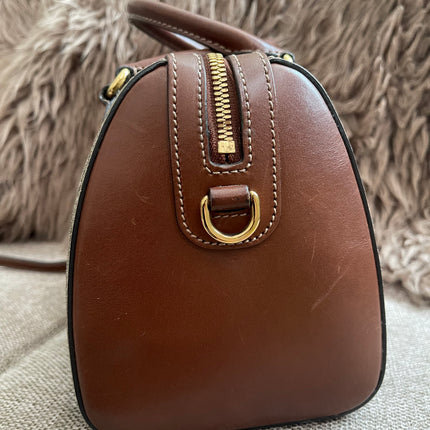 Peloved Authentic Gucci GG Supreme Duffle/Boston Mini – Tan Leather Trim with Strap