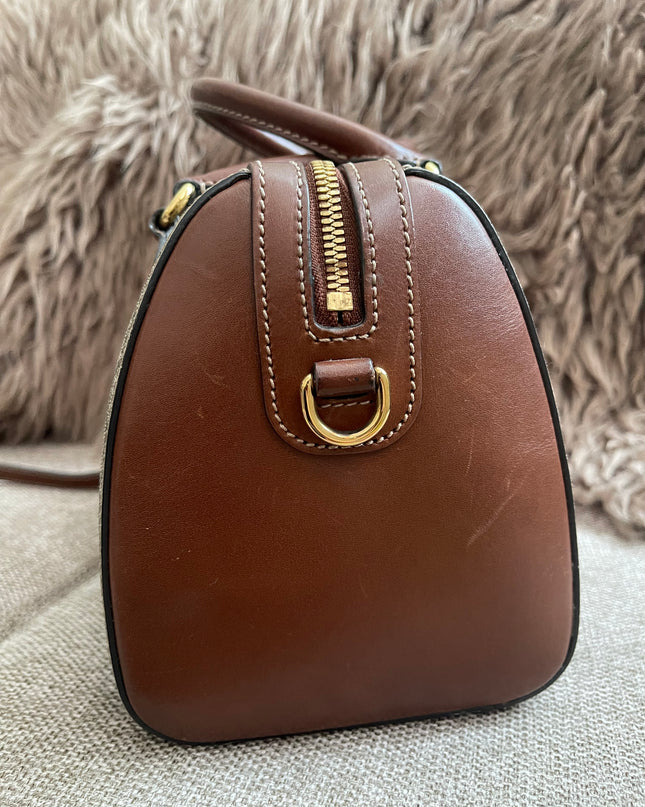 Peloved Authentic Gucci GG Supreme Duffle/Boston Mini – Tan Leather Trim with Strap