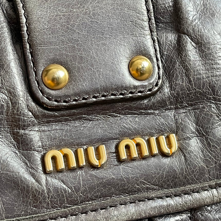 Preloved Authentic Miu Miu Coffer Bag – Slate Blue Distressed Leather