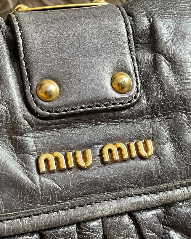 Preloved Authentic Miu Miu Coffer Bag – Slate Blue Distressed Leather