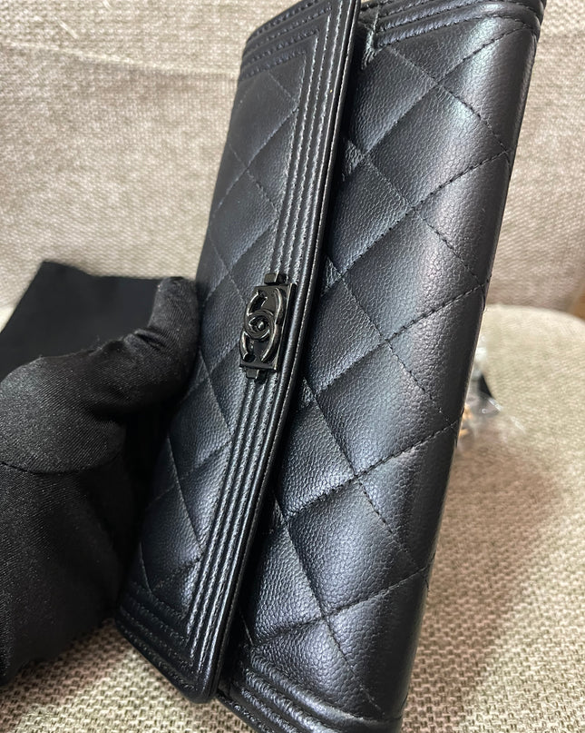 Preloved Authentic Chanel Boy Long Wallet with Chain Strap (WOC Style)