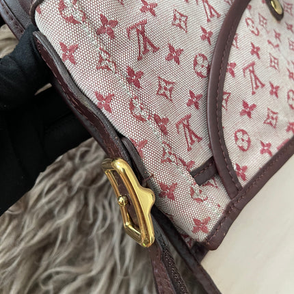 Preloved Authentic Louis Vuitton Monogram Mini Lin Marjorie shoulder bag in burgundy cloth with leather trim
