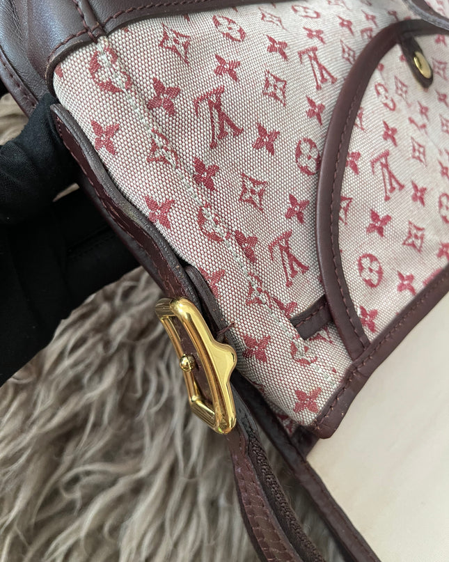 Preloved Authentic Louis Vuitton Monogram Mini Lin Marjorie shoulder bag in burgundy cloth with leather trim