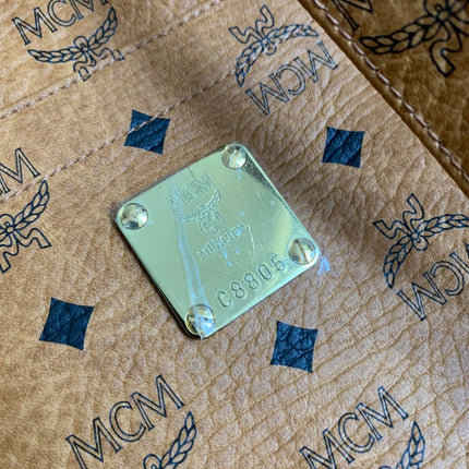 MCM Cognac Visetos Coated Canvas Medium Heritage Top Zip Shopper Tote