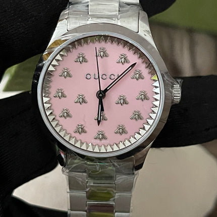 Preloved Authentic Gucci G-Timeless ladies watch pink dial with bee motifs