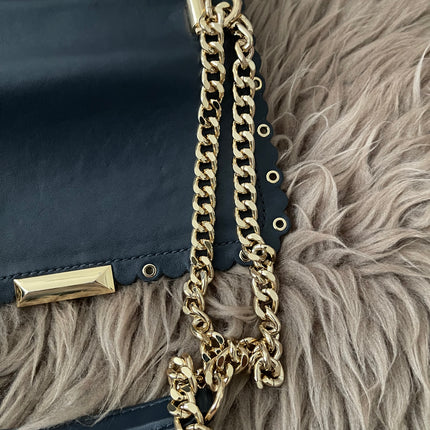 Preloved Authentic Michael Kors Black Leather Small Sloan Studded Chain Shoulder Bag