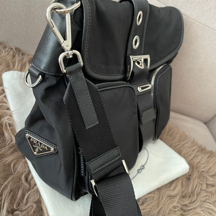 Preloved Authentic  Prada Tessuto Nylon and Saffiano Leather Messenger Bag