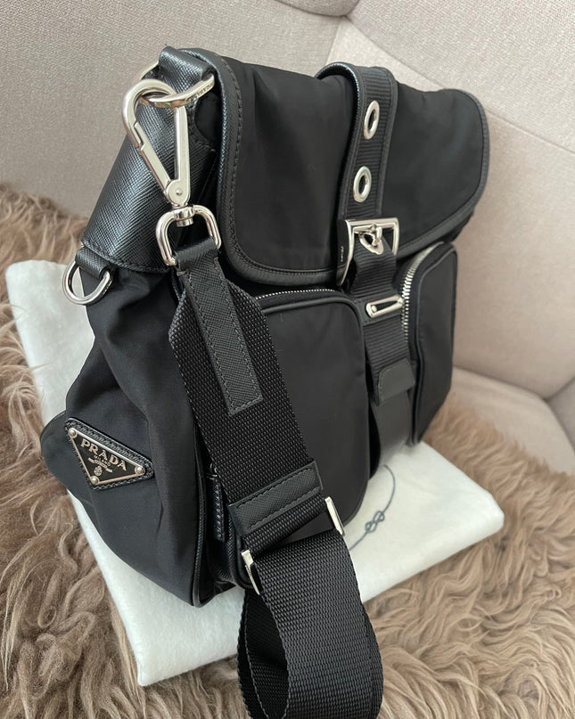 Preloved Authentic  Prada Tessuto Nylon and Saffiano Leather Messenger Bag