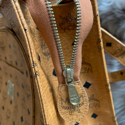 MCM Cognac Visetos Coated Canvas Medium Heritage Top Zip Shopper Tote