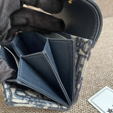 Preloved Authentic Dior Saddle Compact Wallet – Blue Oblique Jacquard