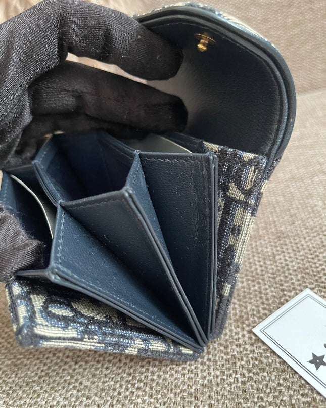 Preloved Authentic Dior Saddle Compact Wallet – Blue Oblique Jacquard
