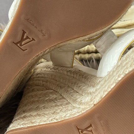 Preloved Authentic Louis Vuitton White Monogram Wedge Sandals in 36.5