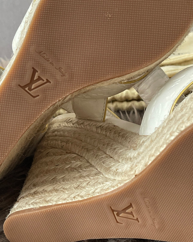 Preloved Authentic Louis Vuitton White Monogram Wedge Sandals in 36.5